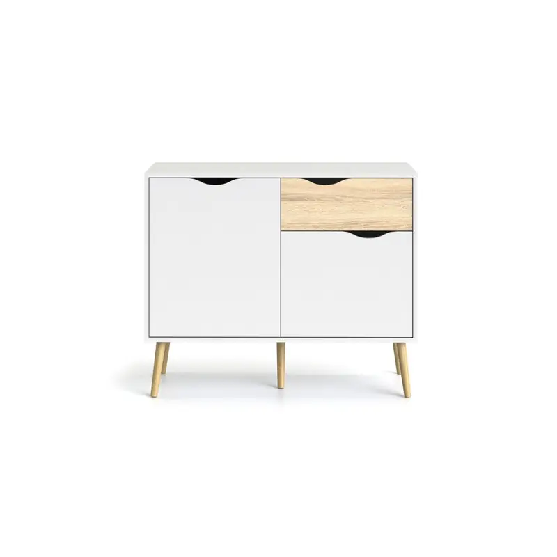 Kleine dressoir met 2 deuren, 1 lade wit en eikendecor B98,7 cm BILLUND Origineel