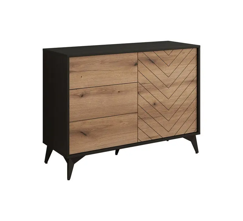 Direct Beschikbaar Meubella - Dressoir Dolores - Eiken - Zwart - 104 cm - met lades