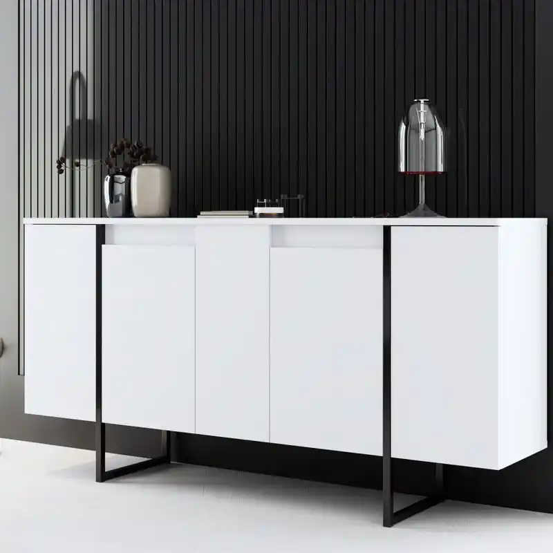 Superprijs Modern Dressoir Wit Luxe 160x80x35 - Zwart Frame