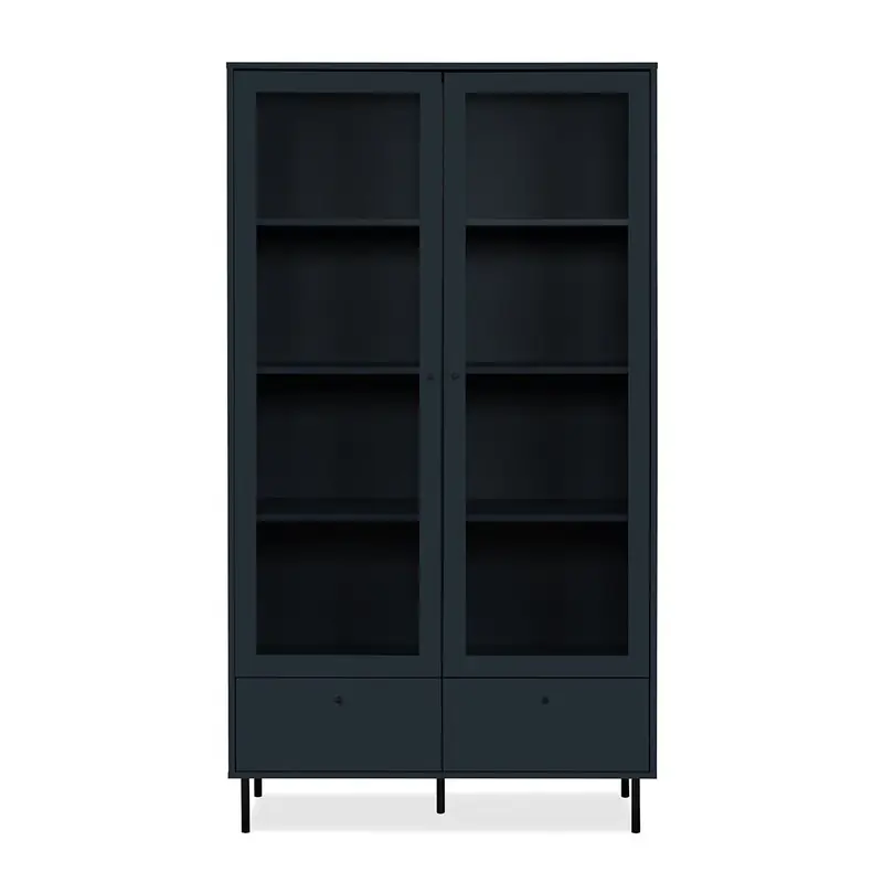 Vitrine 2 Glazen Deuren en 2 Laden Marineblauw H183 cm - BOGOTA Gratis Verzending