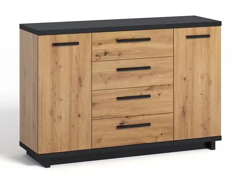 Nieuw Model Meubella - Dressoir Incala - Eiken - Zwart - 135 cm