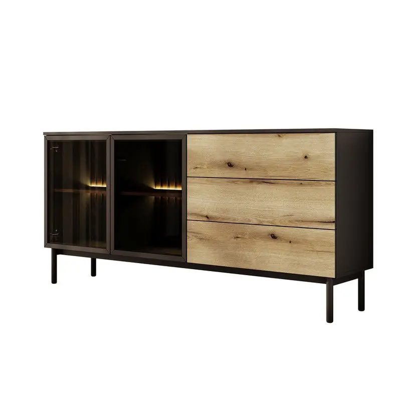Merkproduct Meubella - Dressoir Ludwig - Zwart - Eiken - 180 cm