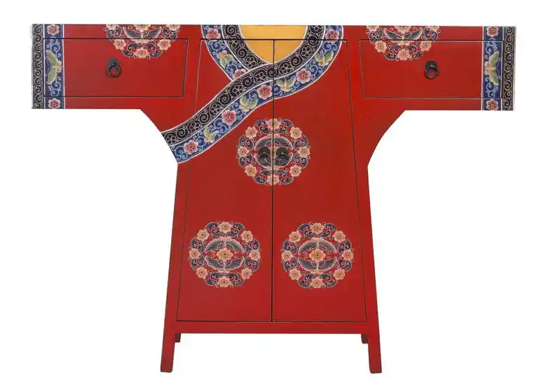 Origineel Fine Asianliving Chinese Kimono Kast Handgeschilderd Rood
