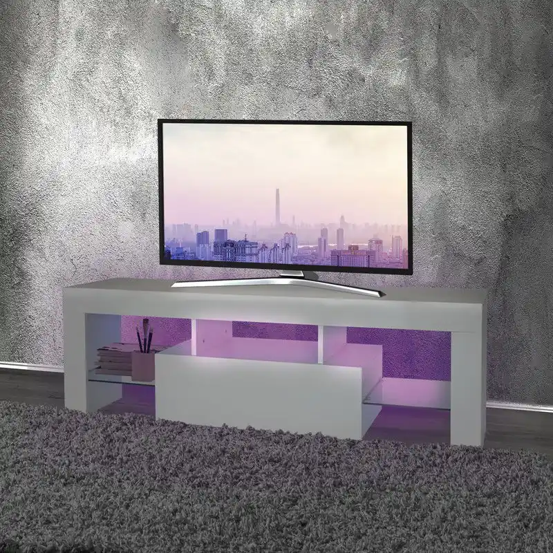 Hoge Kwaliteit ML-Design TV lowboard wit, 130x49x45 cm, met LED-verlichting, gemaakt van spaanplaat
