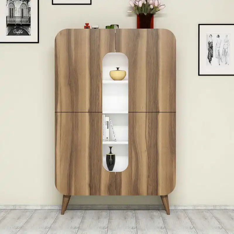 Favoriet Wandkast Mine Walnoot Wit Melamine 93x144x31,8 cm