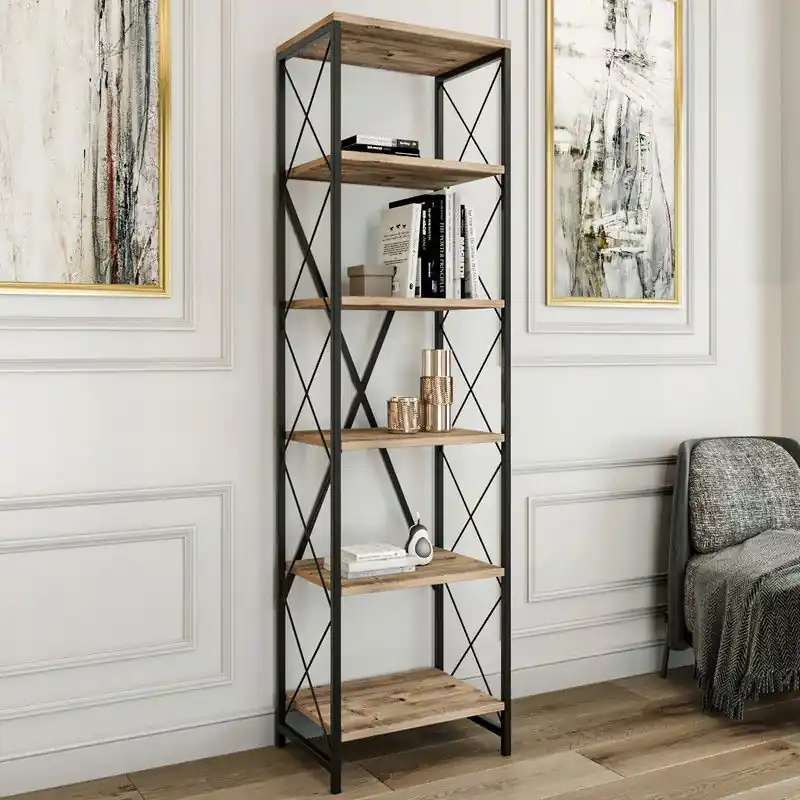 Veilige Betaling Boekenkast Suadiye Atlantisch Dennenhout Zwart Melamine 50x180x30 cm