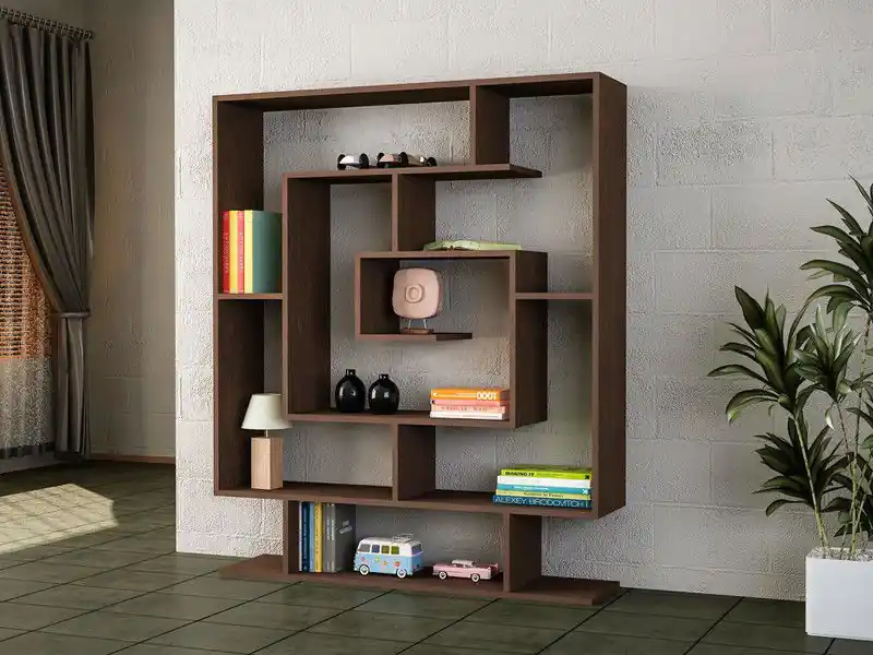 Boekenkast Sarmasik Wengé Bruin Melamine 124,8x149,4x22 cm Must-Have
