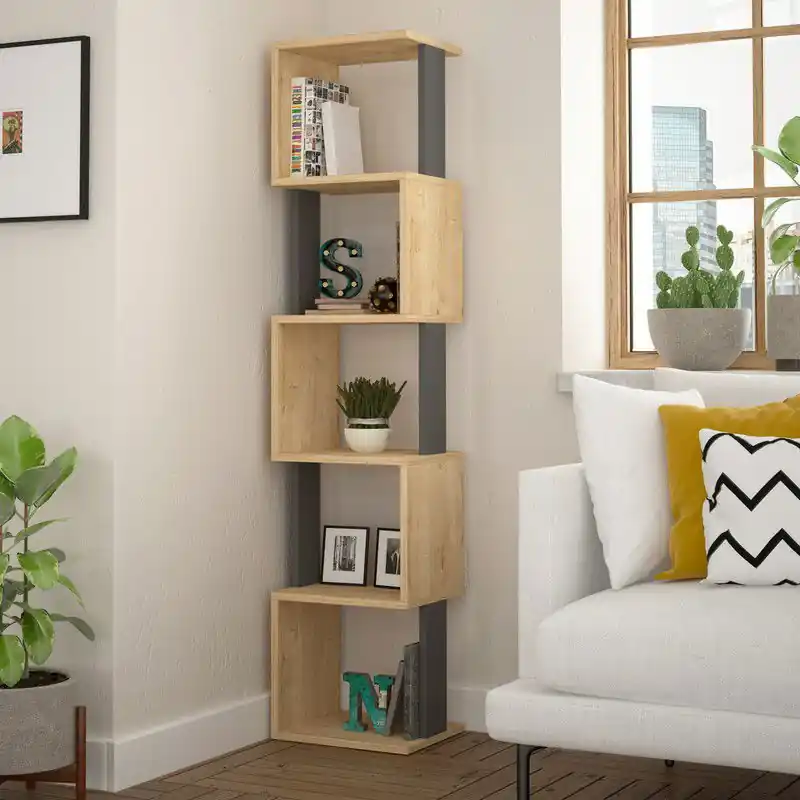 Boekenkast Piri Sonoma Eik Antraciet Melamine 35x161x30 cm Ambachtelijk