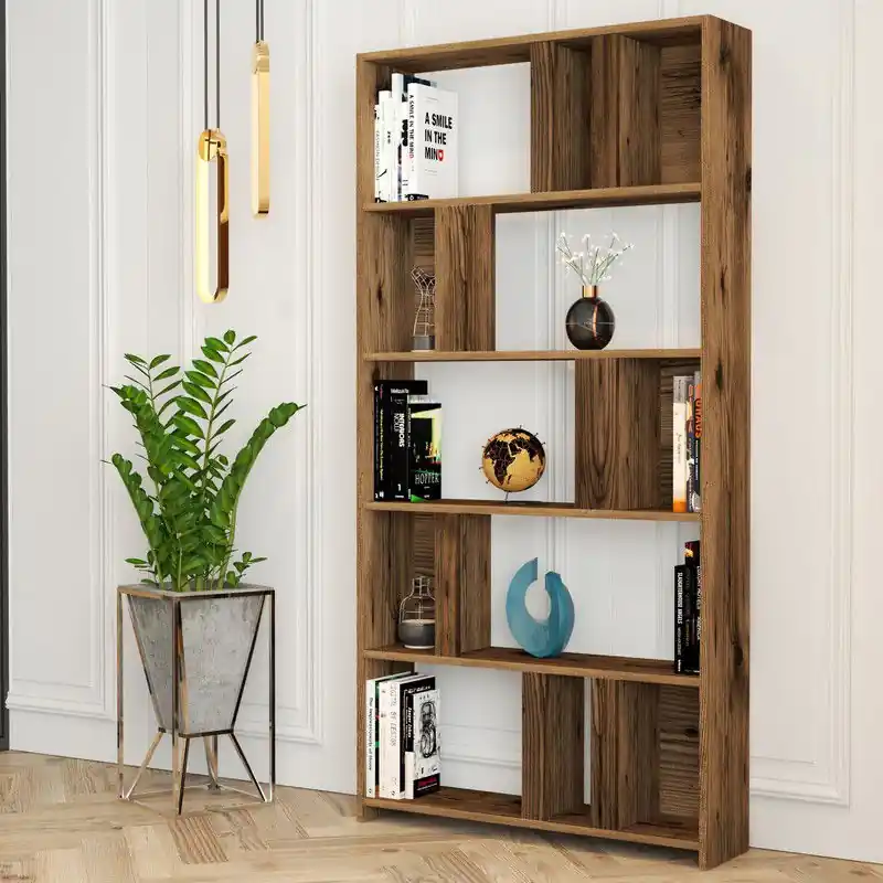 Boekenkast Lima Walnoot Melamine 90x180x20 cm Laatste Versie