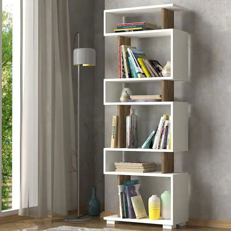 Boekenkast Blok Wit Walnoot Melamine 60x165x19,5 cm Rechtstreeks Van De Fabrikant