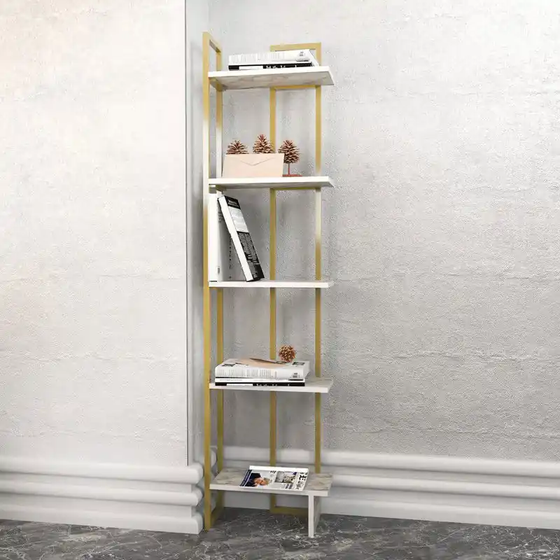 Korting Boekenkast Alice Wit Goud Melamine 45,2x180x21,6 cm