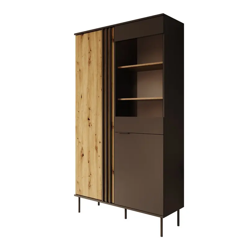 Meubella - Rogan - Vitrinekast - Zwart - 111x40x195 cm Betaalbaar
