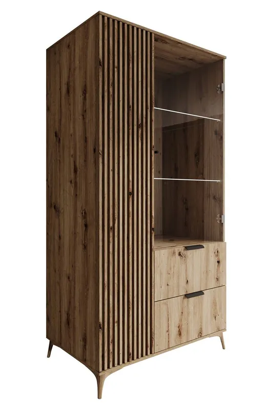 Meubella - Vitrinekast Evy - Eiken - 100 cm Nieuwe Collectie