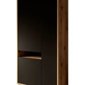 Meubella - Vitrinekast Acuna - Mat zwart - Eiken - 92 cm Bulkbestelling