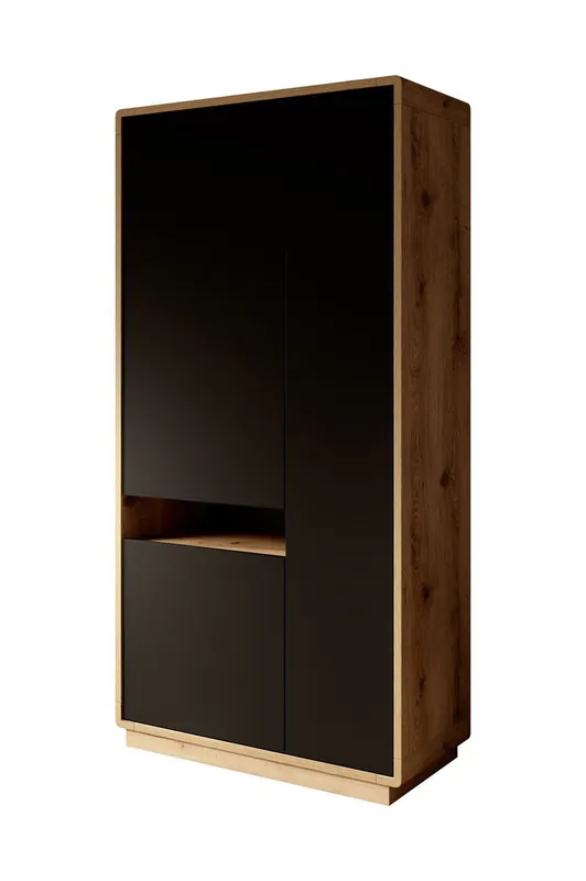 Meubella - Vitrinekast Acuna - Mat zwart - Eiken - 92 cm Bulkbestelling