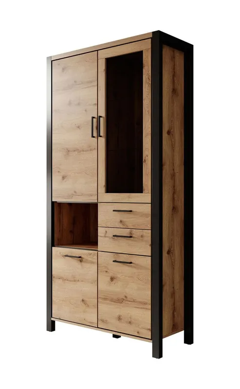 Flitsaanbieding Meubella - Vitrinekast Acapulco - Eiken - Zwart - 100 cm