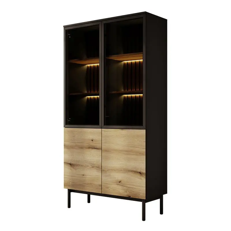 Meubella - Vitrinekast Ludwig - Zwart - Eiken - 100 cm - Hoog Geld-Terug-Garantie