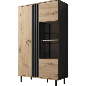 Meubella - Vitrinekast Marcos - Eiken - Antraciet - 90 cm Dagaanbieding