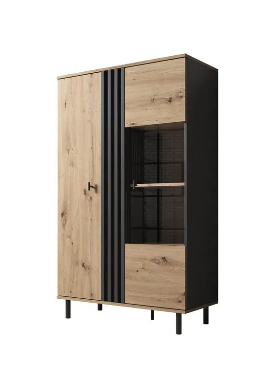 Meubella - Vitrinekast Marcos - Eiken - Antraciet - 90 cm Dagaanbieding