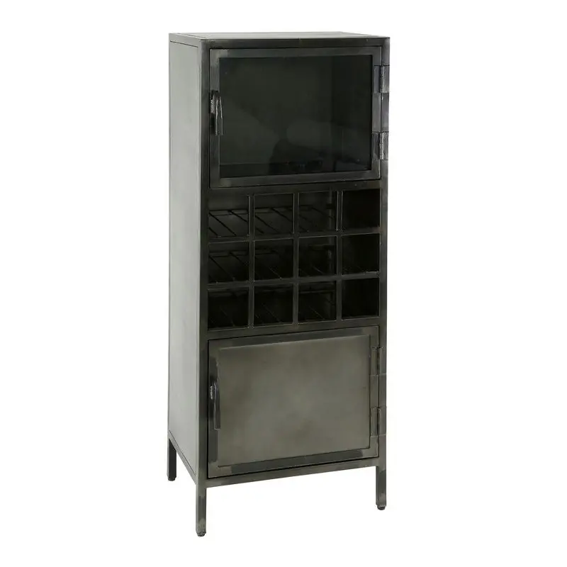 Flitsaanbieding Wijnkast Metaal Zwart - 40x55x135cm - 12 Vakken - 4-Deurs