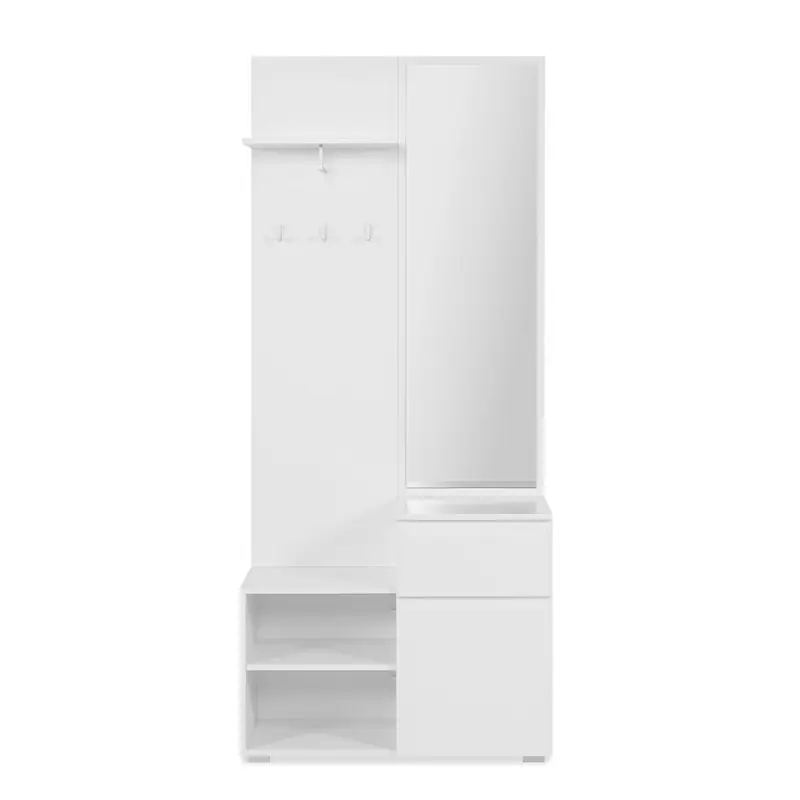 Garderobe voordeur 1 deur, 1 lade en 2 open compartimenten wit - H195 cm Veilige Betaling