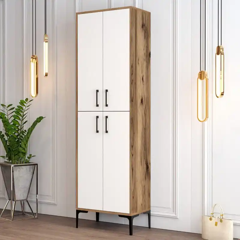 Schoenenkast Berlin Walnoot Wit Melamine 60x200x35 cm Dagaanbieding