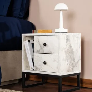 Nachtkastje Wit Marmer Melamine Pulsar - Zwart Frame Limited Edition