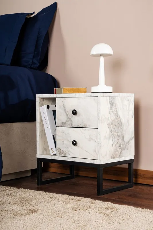 Nachtkastje Wit Marmer Melamine Pulsar - Zwart Frame Limited Edition