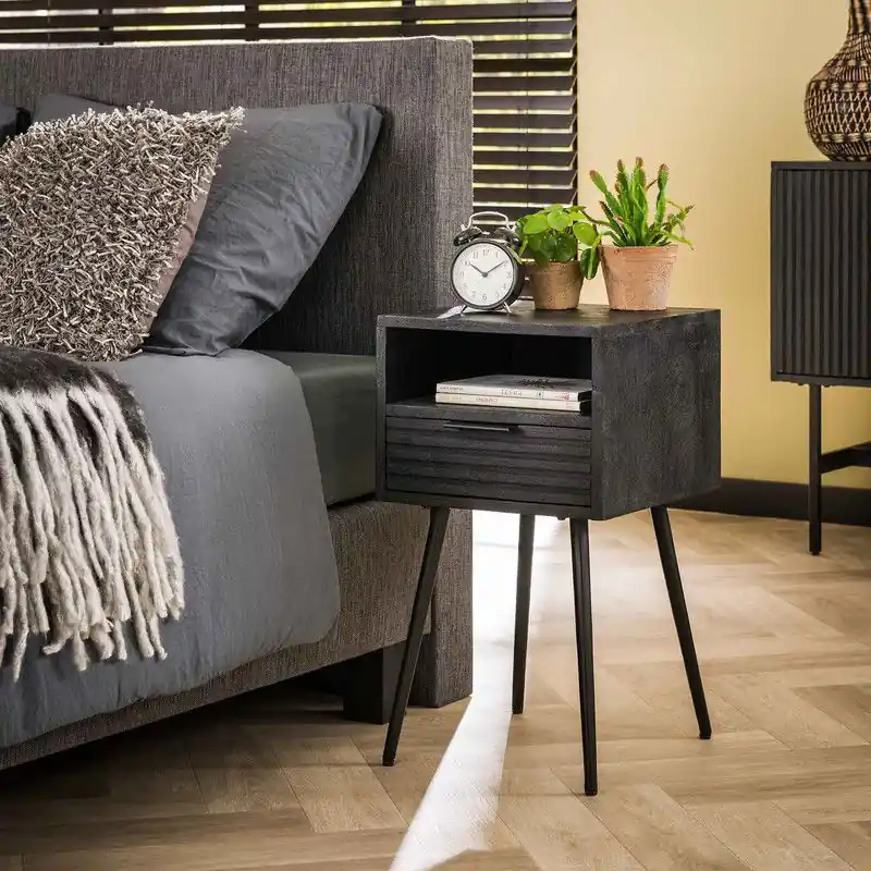 Nachtkastje Zwart Hazel Mangohout 1 Lade Dagaanbieding