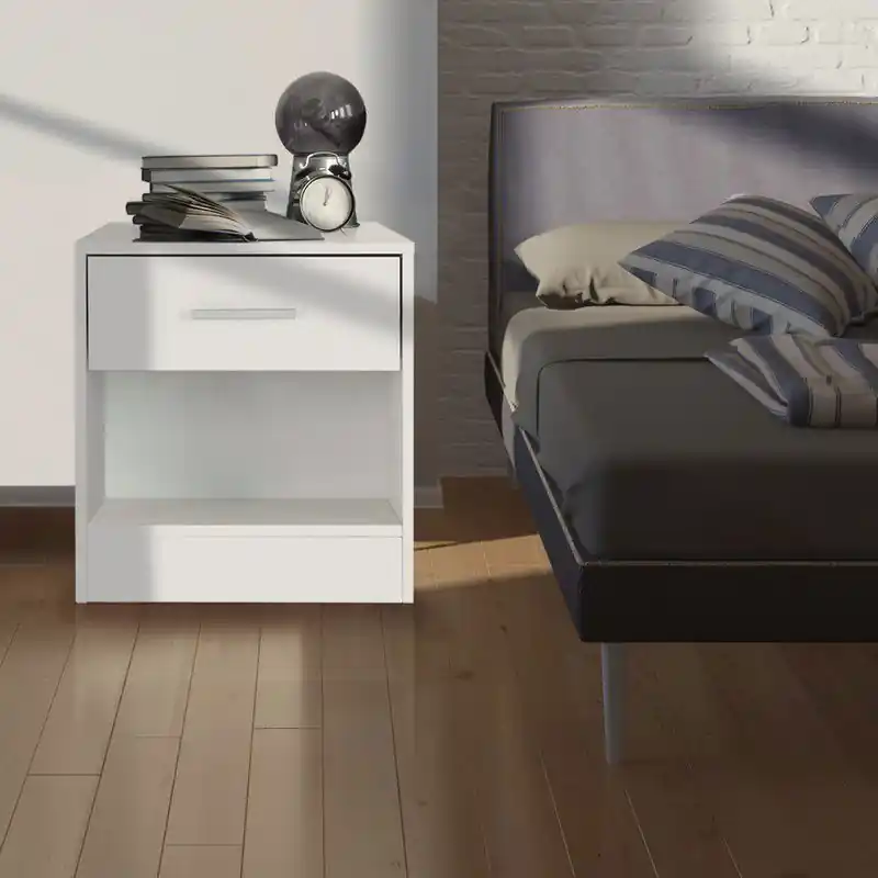 ML-Design nachtkastje wit, 36x29x38 cm, met één lade en open vak, gemaakt van hout Exclusieve Aanbieding