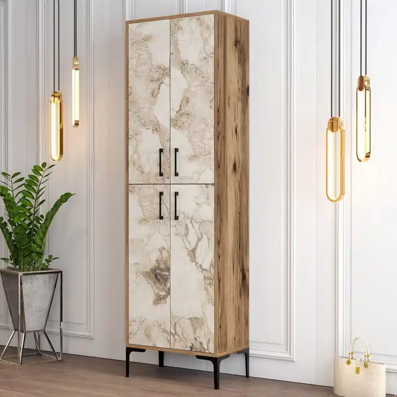 Gecertificeerd Schoenenkast Berlin Walnoot Wit Marmer Melamine 60x200x35 cm