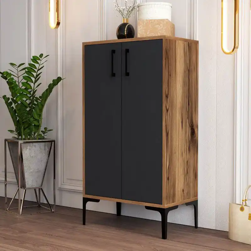 Merkproduct Schoenenkast Prag Walnoot Antraciet Melamine 60x111x35 cm