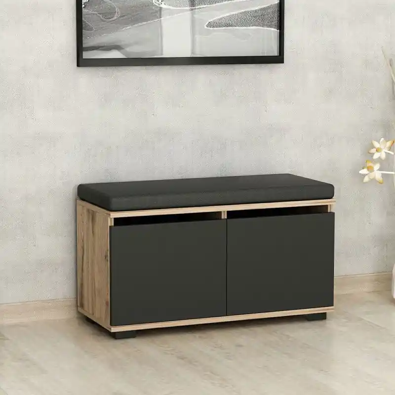 Schoenenkast Drago Walnoot Zwart Melamine 80x42x35 cm Populair