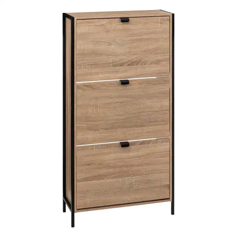 Budget 5five Schoenenkast Aliaj 3 Klaplades 24x63x122 cm - klepkast voor 18 paar schoenen - bruin