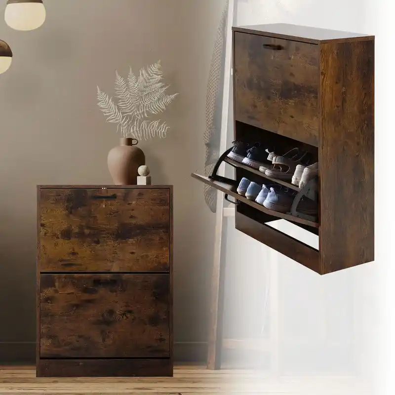 Snelle Levering Schoenenkast 60x24x84 cm Bruin incl. 2 inklapbare vakken ML-Design