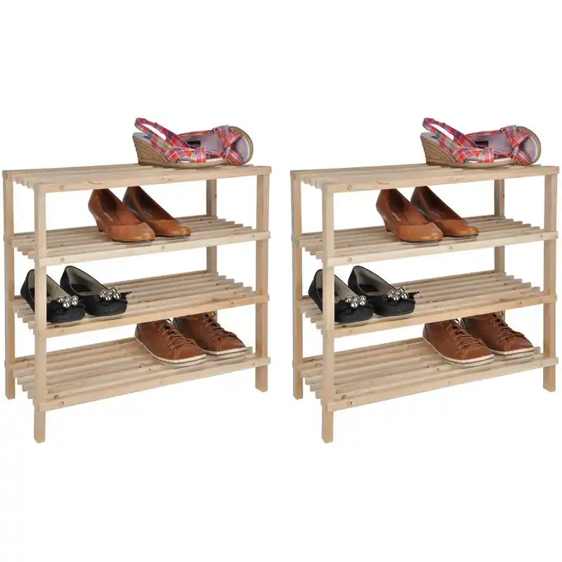 Voordeelprijs 2x Smalle schoenenrekjes hout 4 lagen 54 cm - Schoenenrekken