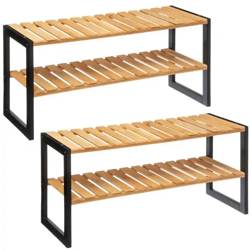 5Five Schoenenrek - 2x - bruin - bamboe - 6 paar schoenen - 70 x 34 cm - Schoenenrekken Direct Verzonden