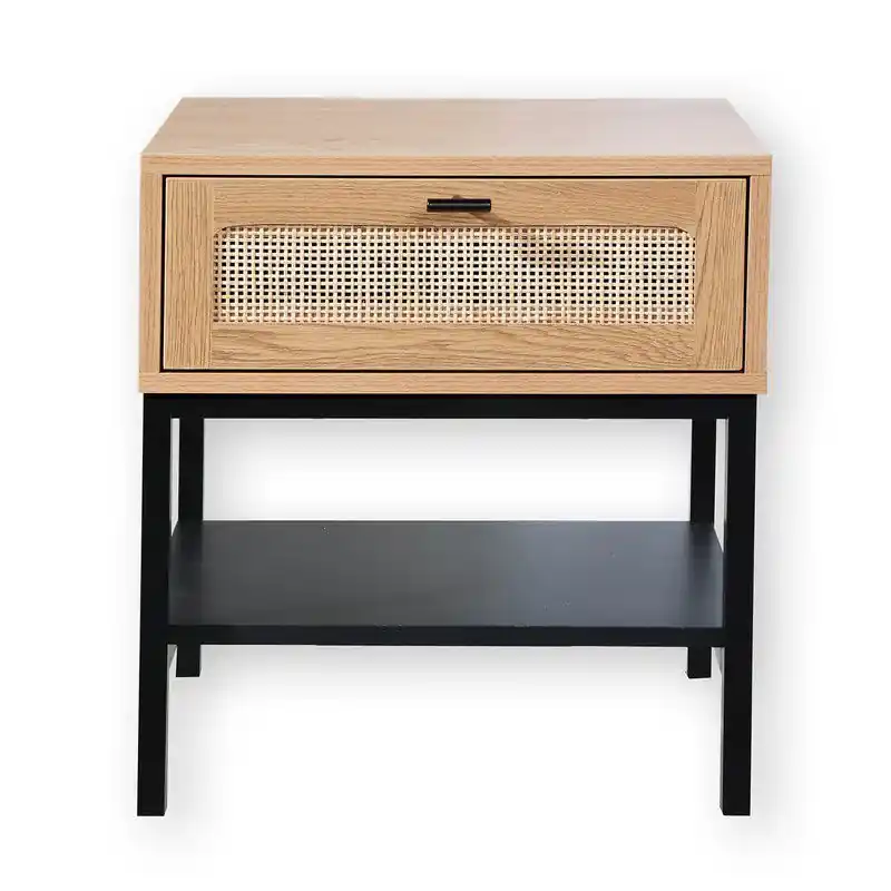 Merkproduct Nachtkastje met 1 Lade en Rieten Voorkant en Plank - L45 x H50 cm - JAYA