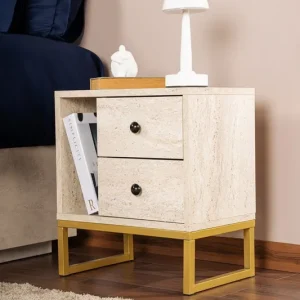 Nachtkastje Beige Melamine Pulsar - Gouden Frame Laatste Kans