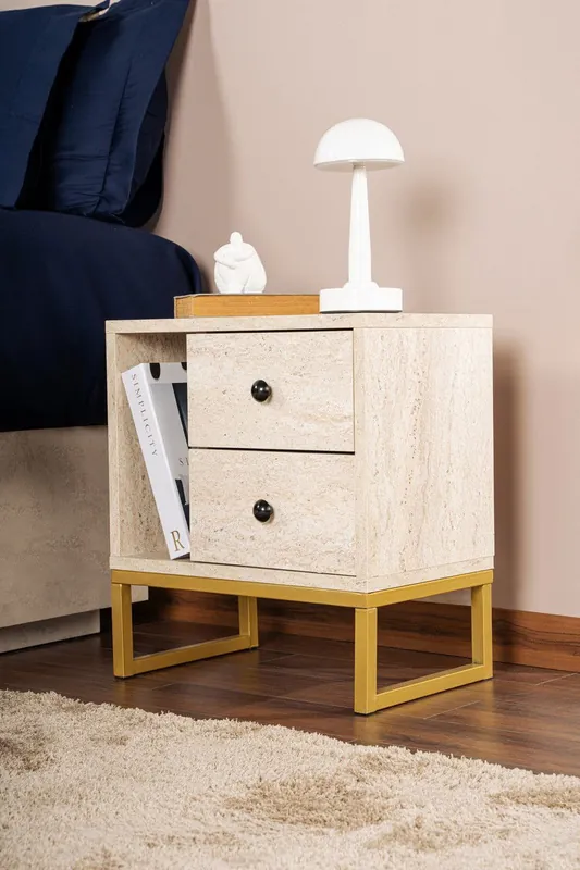 Nachtkastje Beige Melamine Pulsar - Gouden Frame Laatste Kans