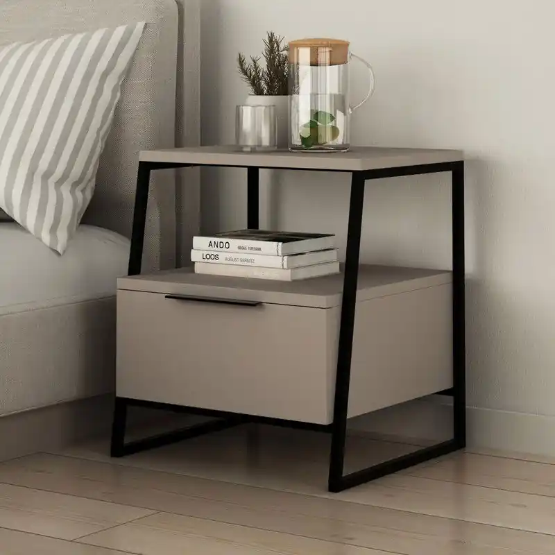 Budget Nachtkastje Pal Mokka Zwart Melamine 45x50x41 cm