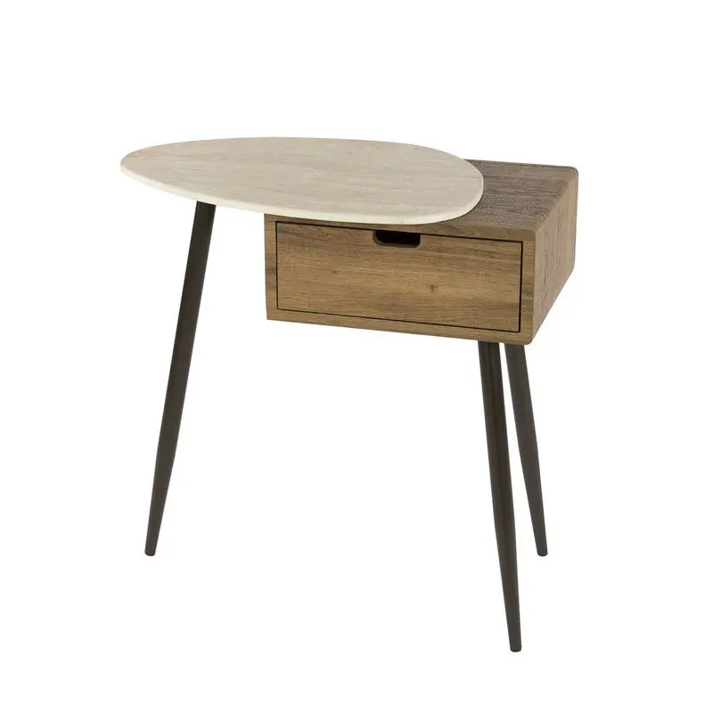 Nachtkastje Hout/Travertin - 60x35x60cm - Travino Links Lage Prijs