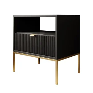 Seizoensaanbieding Meubella - Nachtkastje Navil 2 - Zwart - 54 cm