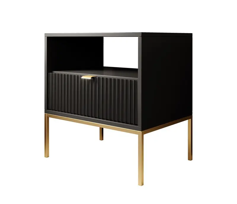 Seizoensaanbieding Meubella - Nachtkastje Navil 2 - Zwart - 54 cm