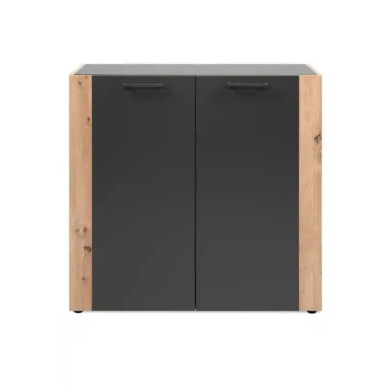 Commode met 2 deuren, zwarte poten, decor grijs antraciet en ambachtelijk eiken L89 cm - LUMA Hete Deal