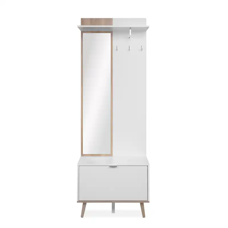 Bulkbestelling Kledingkast met spiegel en opbergmogelijkheden in decor eiken sonoma en wit H200 cm - BERGEN