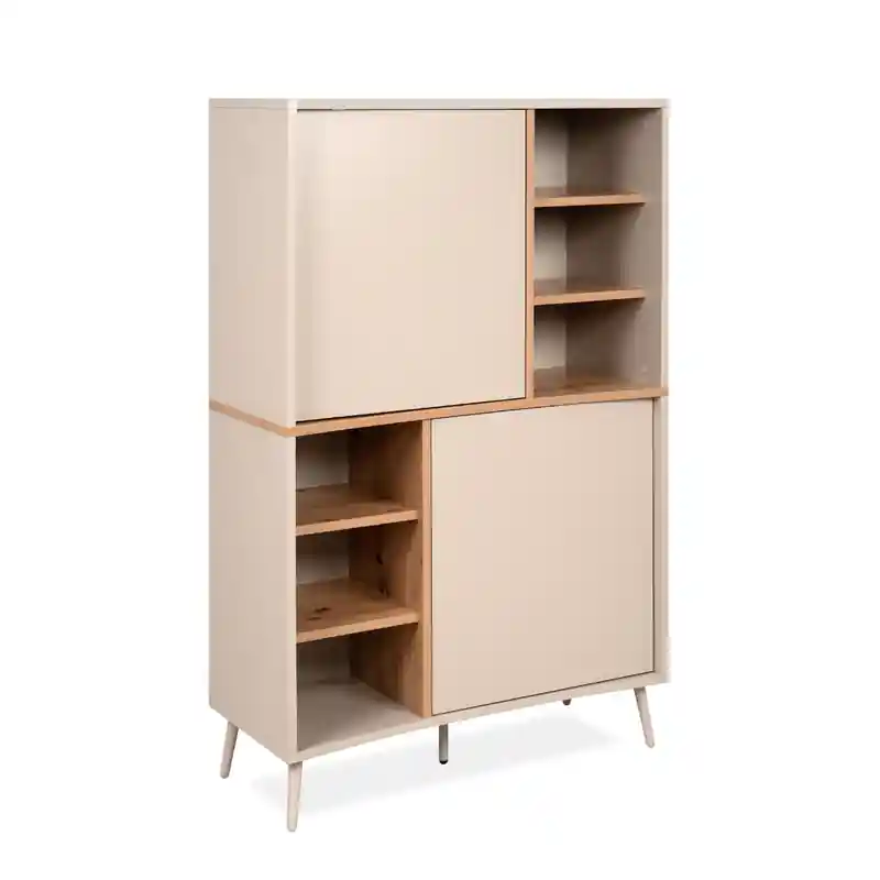 Limited Edition Dressoir met 2 deuren, 6 decoratieve niches in zandkleur en eiken, handgemaakt, hoogte 140 cm - MYR