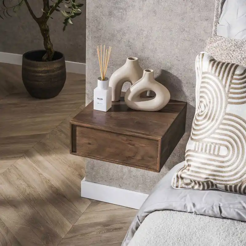 Zwevend Nachtkastje Lio Acacia Drift Brown Ambachtelijk