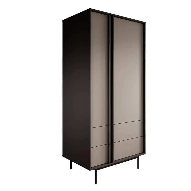 Meubella - Antigo - Kledingkast 2 deurs - Beige/Antraciet - 93x60x195 cm Lage Prijs