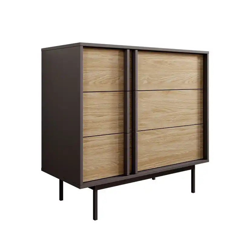 Gratis Verzending Meubella - Antigo - Ladekast met 3 lades - Eiken/Antraciet - 93x43x87 cm